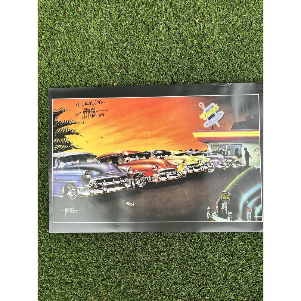 Mike Pickel Signed 1979 Duke's Burgers Lowrider Chevy Art Poster